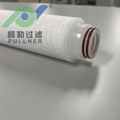 خرطوشة فلتر مطوية PTFE مقاس 40 بوصة مع سيليكون أحمر لترشيح المواد الكيميائية ذات معدل التدفق العالي والسوائل عالية النقاء