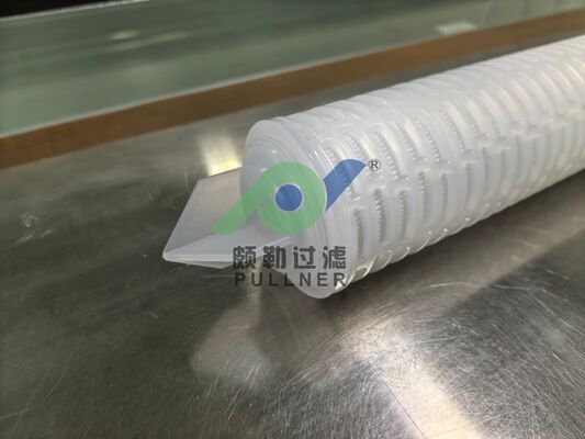 خرطوشة فلتر مطوية PTFE مقاس 40 بوصة مع سيليكون أحمر لترشيح المواد الكيميائية ذات معدل التدفق العالي والسوائل عالية النقاء
