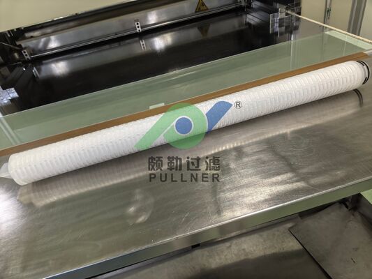 خرطوشة فلتر مطوية PTFE مقاس 40 بوصة مع سيليكون أحمر لترشيح المواد الكيميائية ذات معدل التدفق العالي والسوائل عالية النقاء
