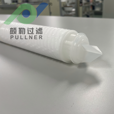 خرطوشة فلتر مطوية PTFE مقاس 40 بوصة مع سيليكون أحمر لترشيح المواد الكيميائية ذات معدل التدفق العالي والسوائل عالية النقاء